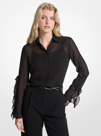Ruffled Georgette Blouse in BLACK | Michael Kors