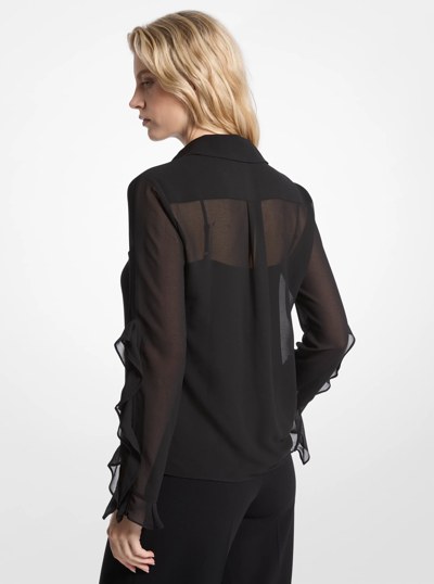 Ruffled Georgette Blouse in BLACK | Michael Kors
