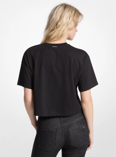Logo Studded Cotton Jersey T-Shirt in BLACK | Michael Kors