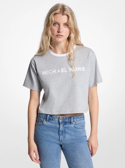 Appliqu&eacute;d Cotton T-Shirt in PEARL GREY | Michael Kors