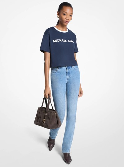 Appliqu&eacute;d Cotton T-Shirt in MIDNIGHTBLUE | Michael Kors
