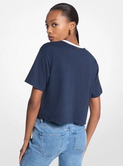 Appliqu&eacute;d Cotton T-Shirt in MIDNIGHTBLUE | Michael Kors