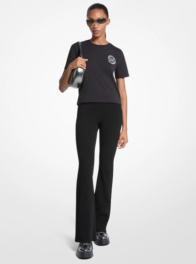 Logo Charm Cotton Jersey T-Shirt in BLACK | Michael Kors