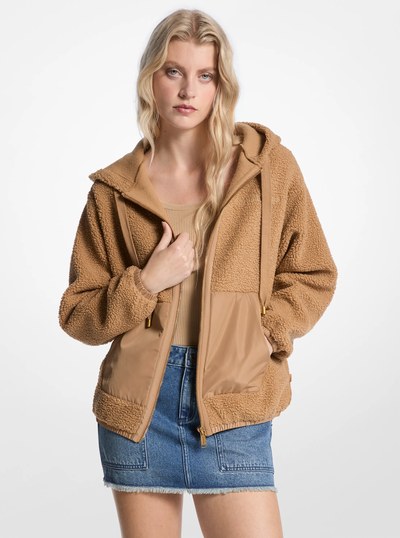 Sherpa Hooded Jacket in DARK CAMEL | Michael Kors