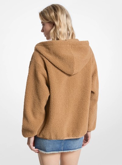 Sherpa Hooded Jacket in DARK CAMEL | Michael Kors