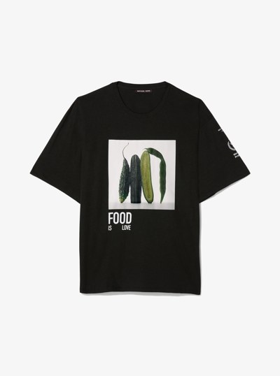 Watch Hunger Stop Cotton and Linen Blend T-Shirt in BLACK | Michael Kors