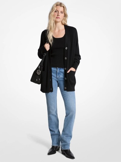 Oversized Wool Cardigan in BLACK | Michael Kors