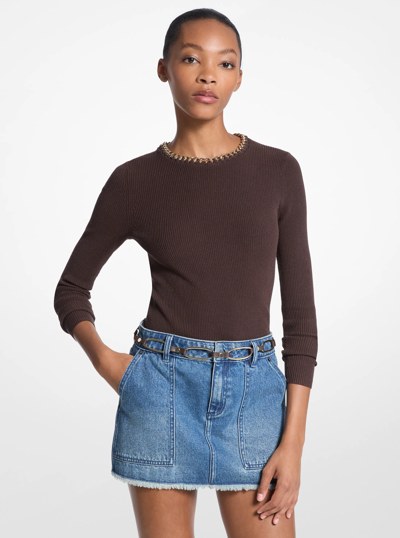 Chain Ribbed Viscose Blend Sweater in CHOCOLATE | Michael Kors