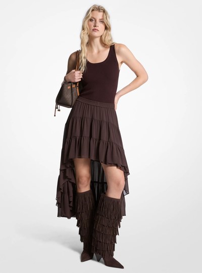 Georgette Tiered Skirt in CHOCOLATE | Michael Kors