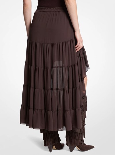 Georgette Tiered Skirt in CHOCOLATE | Michael Kors