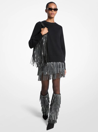 Studded Fringe Mini Skirt in BLACK | Michael Kors