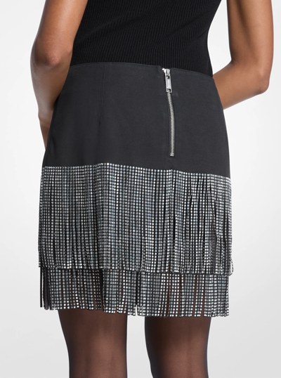 Studded Fringe Mini Skirt in BLACK | Michael Kors