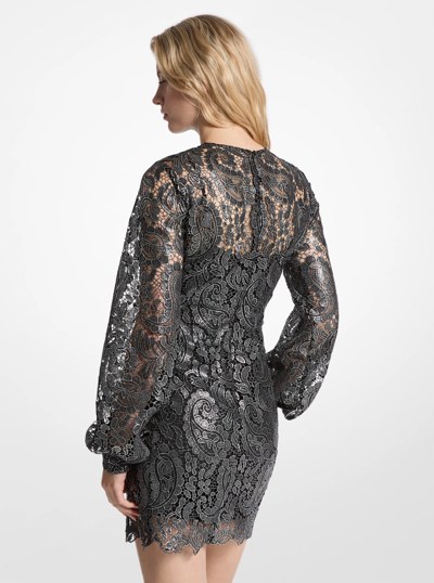 Metallic Paisley Lace Mini Dress in GUNMETAL | Michael Kors