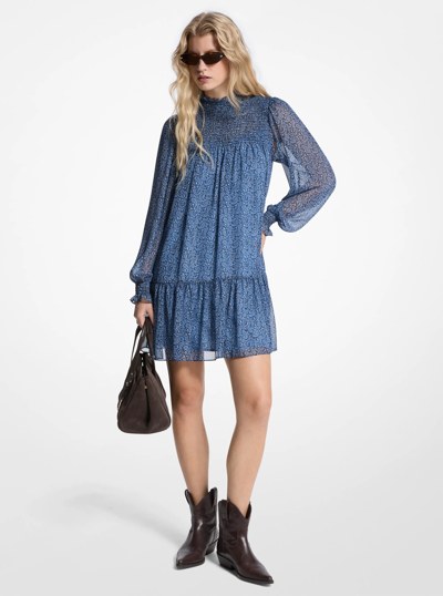 Metallic Paisley Print Georgette Dress in FRENCH BLUE | Michael Kors