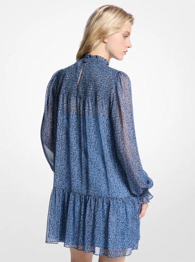 Metallic Paisley Print Georgette Dress in FRENCH BLUE | Michael Kors