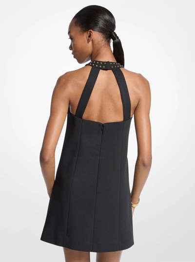 Studded Stretch Crepe Halter Mini Dress in BLACK | Michael Kors
