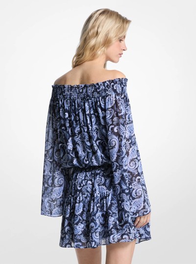 Paisley Georgette Off-The-Shoulder Dress in FRENCH BLUE | Michael Kors