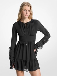 Ruffled Georgette Long-Sleeve Dress