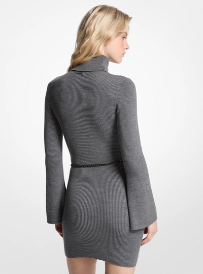 Wool Blend Belted Mini Dress in DERBY HEATHER | Michael Kors