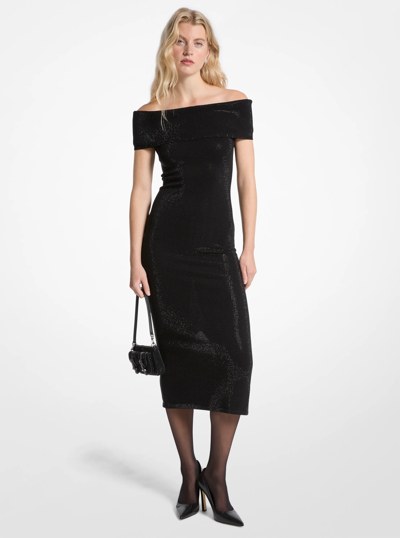 Robe en tricot extensible &agrave; &eacute;paules d&eacute;nud&eacute;es et &agrave; ornements in NOIR | Michael Kors