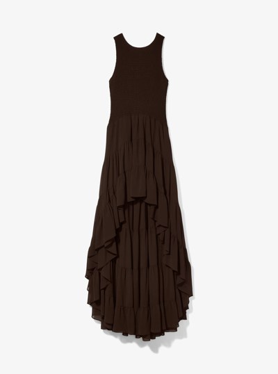 Georgette Smocked High-Low Dress in CHOCOLATE | Michael Kors