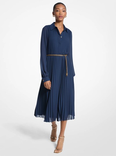 Pleated Georgette Shirtdress in MIDNIGHTBLUE | Michael Kors