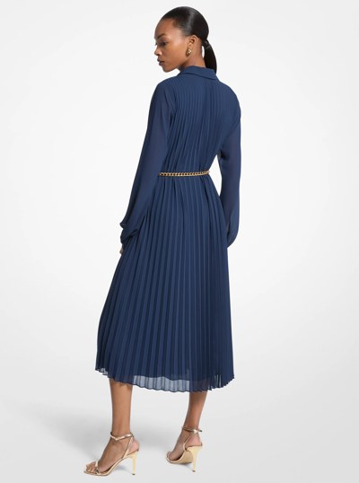 Pleated Georgette Shirtdress in MIDNIGHTBLUE | Michael Kors