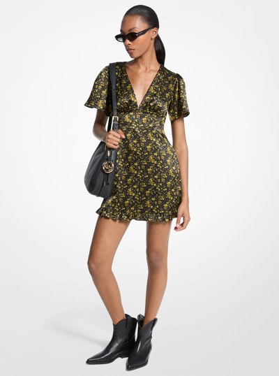 Floral Print Hammered Satin Dress in PISTACHIO | Michael Kors