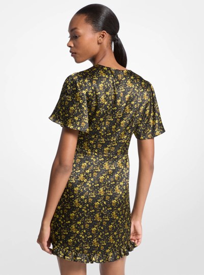 Floral Print Hammered Satin Dress in PISTACHIO | Michael Kors