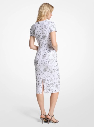 Studded Paisley Scuba Midi Dress in WHITE | Michael Kors