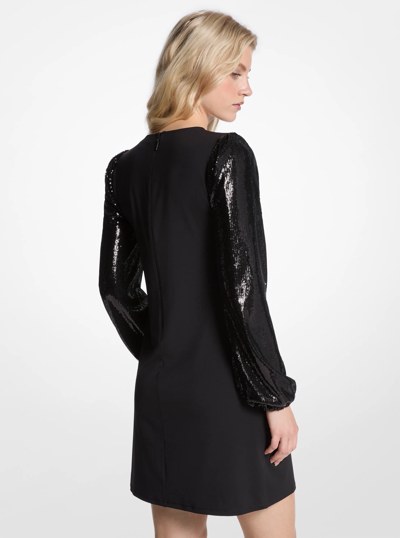 Crepe and Sequined Matte Jersey Dress in BLACK | Michael Kors