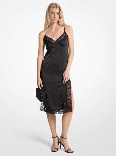 Studded Satin Slip Dress in BLACK | Michael Kors