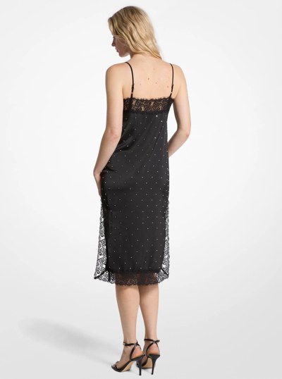 Studded Satin Slip Dress in BLACK | Michael Kors