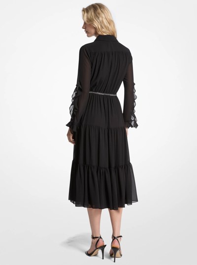 Ruffled Georgette Midi Dress in BLACK | Michael Kors