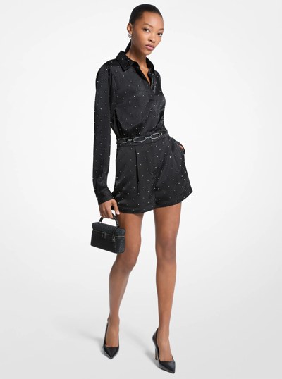Studded Satin Romper in BLACK | Michael Kors