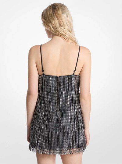 Studded Fringe Slip Dress in BLACK | Michael Kors