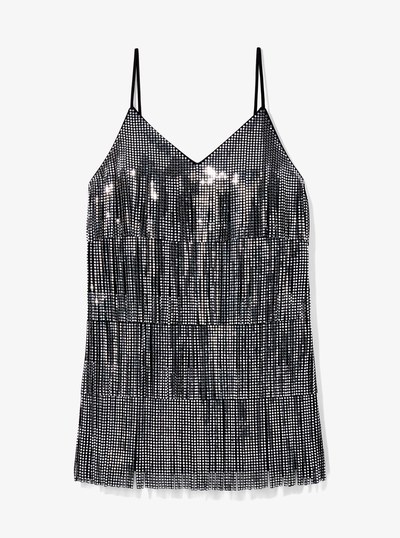 Studded Fringe Slip Dress in BLACK | Michael Kors