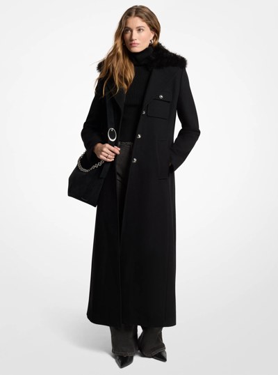 Manteau en m&eacute;lange de laine bord&eacute; de fausse fourrure in NOIR | Michael Kors
