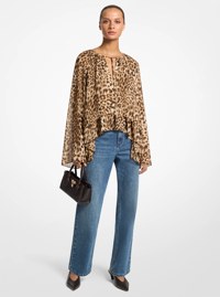 Leopard Print Georgette High-Low Blouse