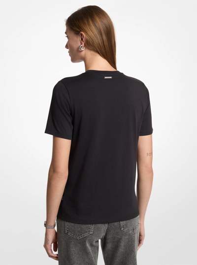 Embellished Logo Cotton Jersey T-Shirt in BLACK | Michael Kors