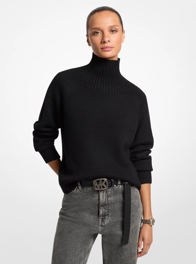 Wool Turtleneck Sweater in BLACK | Michael Kors