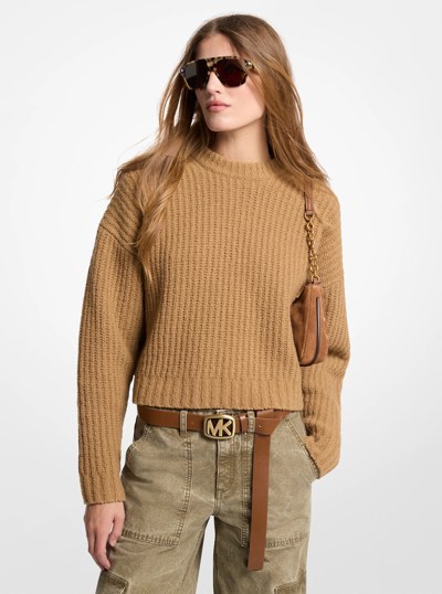 Ribbed Wool Blend Boucl&eacute; Sweater in DARK CAMEL | Michael Kors