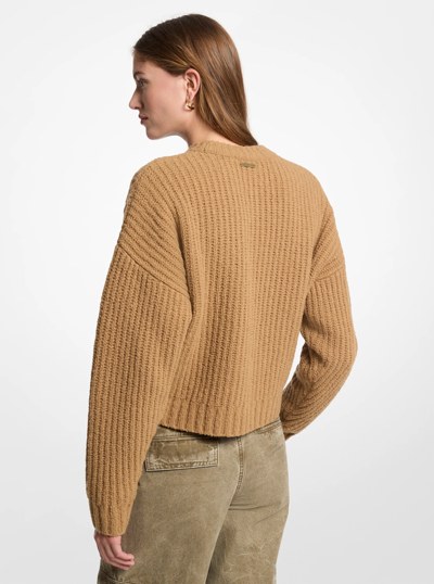 Ribbed Wool Blend Boucl&eacute; Sweater in DARK CAMEL | Michael Kors