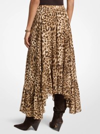 Leopard Print Georgette High-Low Skirt