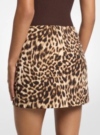 Leopard Print Stretch Crepe Skirt 