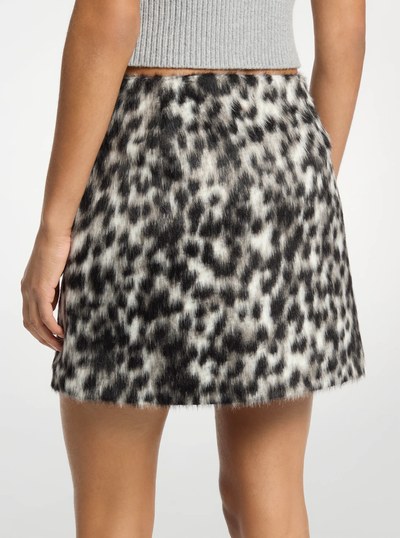 Leopard Faux Fur  Mini Skirt in MALACHITE GREY | Michael Kors