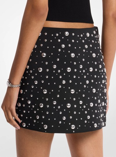 Studded Stretch Crepe Mini Skirt in BLACK | Michael Kors