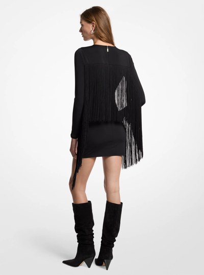Fringed Matte Jersey Dress in BLACK | Michael Kors