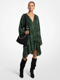 Ruffled Leopard Print Georgette Hi-Low Dress
