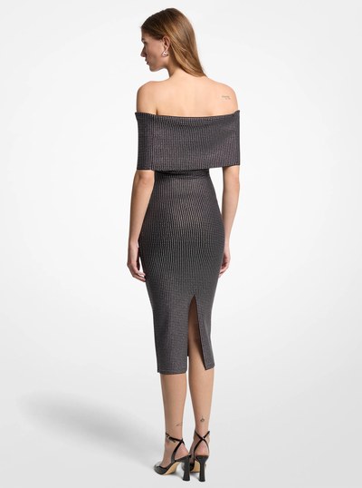 Studded Stretch Viscose Off-The-Shoulder Dress in BLACK | Michael Kors